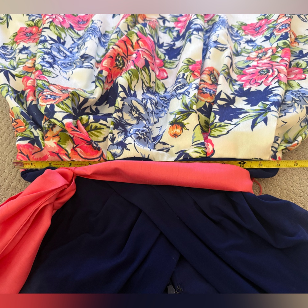 🩷Leslie Fay Floral Navy Blue & Coral Pink V-Neck Maxi Dress size 6 EUC - Picture 9 of 14